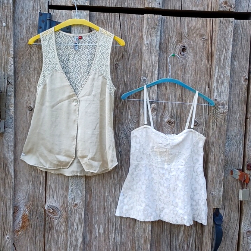 Free People Cream Lace & Ivory Tank Tops Duo
